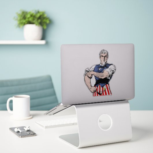 Oom Sam rolt sleeve op Sticker (Laptop op bureau)