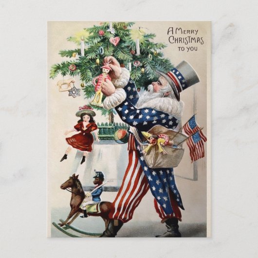 oom Sam Santa die Kerstmis decorteert Briefkaart (Voorkant)