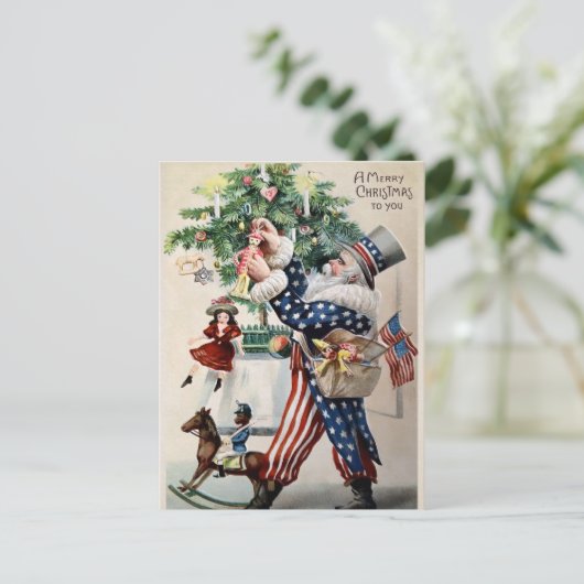  oom Sam Santa die Kerstmis decorteert Briefkaart (Staand voorkant)