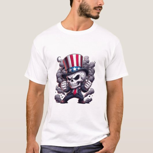 Oom Sam Schedel T-Shirt – Patriottische Schedel Gr (Voorkant)