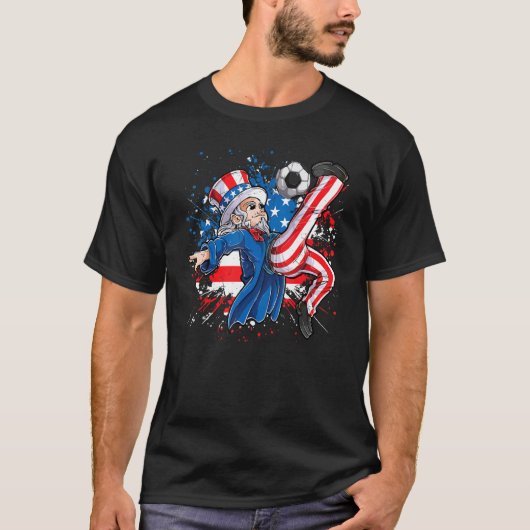 Oom Sam speelt Soccer American Flag Happy 4th of J T-shirt (Voorkant)