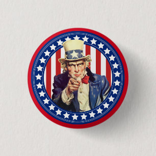 Oom Sam Stars en Stripes Ronde Button 3,2 Cm