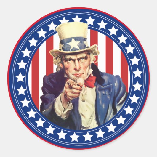 Oom Sam Stars en Stripes Ronde Sticker (Voorkant)