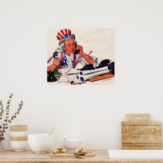 Oom Sam van 1940 aan de telefoon Poster (Keuken)