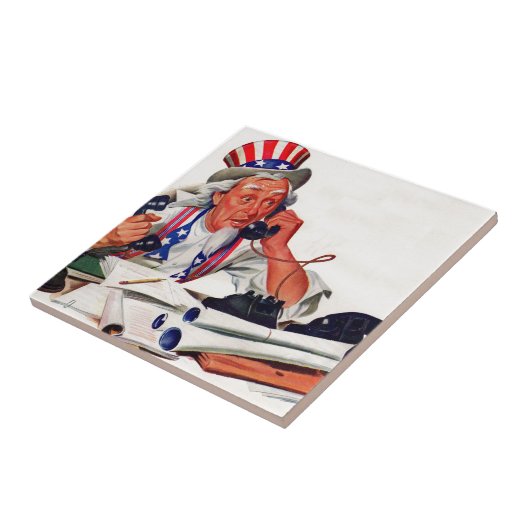 Oom Sam van 1940 aan de telefoon Tegeltje (Zijkant)