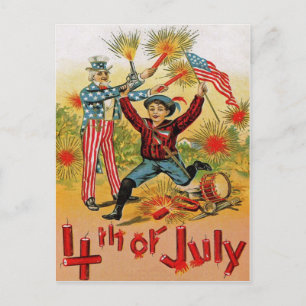Oom Sam Vuurwerk Kind Vintage 4 juli Briefkaart