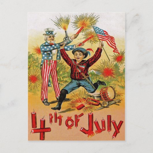 Oom Sam Vuurwerk Kind Vintage 4 juli Briefkaart (Voorkant)