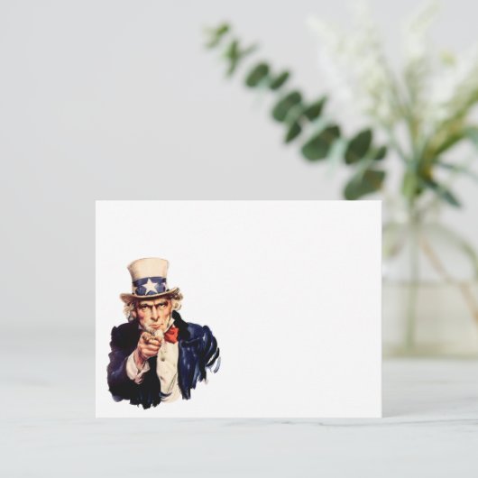 Oom Sam wijst op zijn vinger Briefkaart (Staand voorkant)