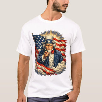Oom Sam Wijzend met Amerikaanse Vlag – Vintage Pa T-shirt