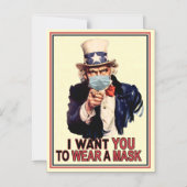 Oom Sam wil dat je een Face Mask USA Draag Magnetische Uitnodiging (Voorkant)