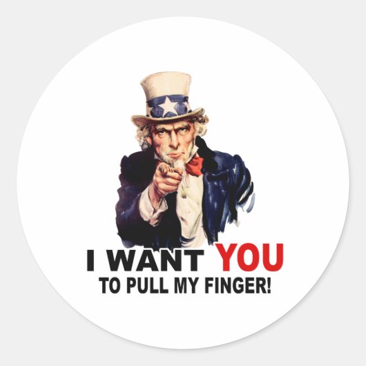 Oom Sam WIL DAT JE MIJN VINGER TREKT Ronde Sticker (Voorkant)