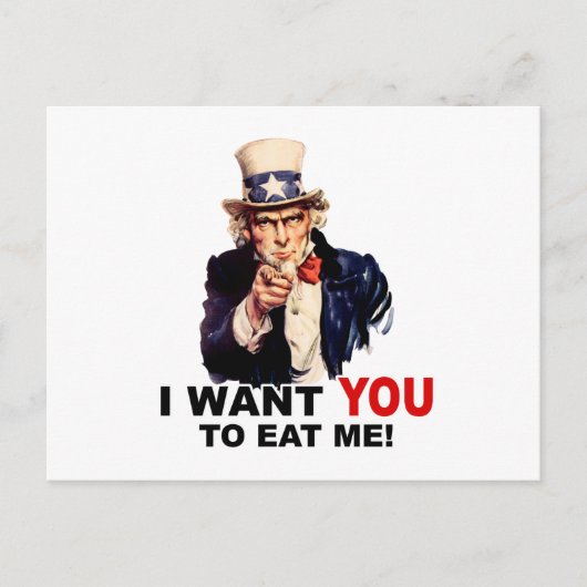 Oom Sam WIL DAT JIJ MIJ OP EET Briefkaart (Voorkant)