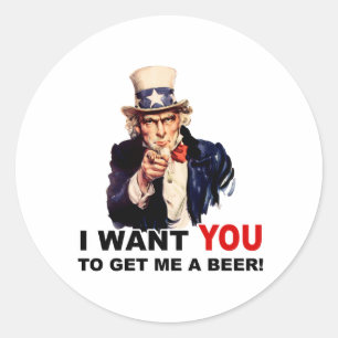 Oom Sam WILT DAT JE ME BEER KRIJGT Ronde Sticker
