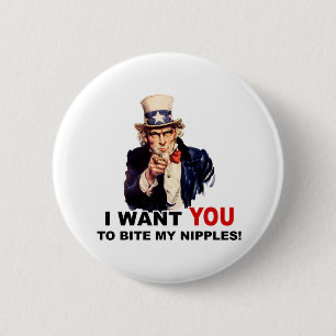 Oom Sam WILT DAT JE MIJN NIPPELEN BITT Ronde Button 5,7 Cm