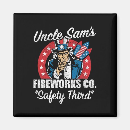 Oom Sams vuurwerk Veiligheid Derde VS Grappig 4 ju Magneet (Voorkant)