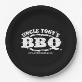 Oom Tony's BBQ Paper-Borden met Logo Papieren Bordje (Voorkant)