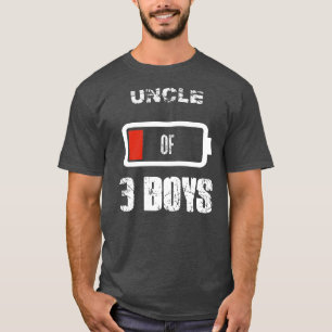 Oom van 3 drie jongens Lage Batterij Vaderdag T-shirt