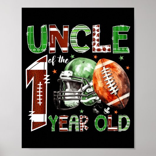 Oom Van De 1 Jaar Oude Voetbalfan 1e Verjaardag Poster (Voorkant)
