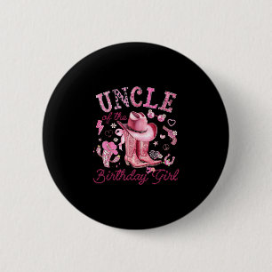 Oom van de jarige meid roze cowgirl western ronde button 5,7 cm