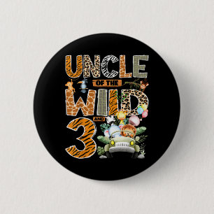 Oom van de Wilde Drie 3e Verjaardag Jongen Safari Ronde Button 5,7 Cm