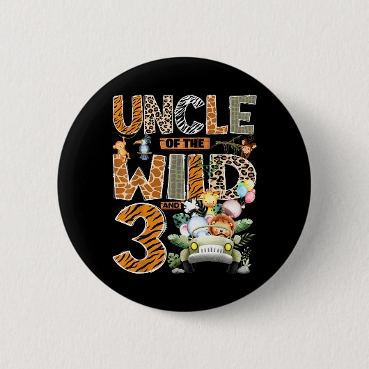 Oom van de Wilde Drie 3e Verjaardag Jongen Safari Ronde Button 5,7 Cm (Voorkant)