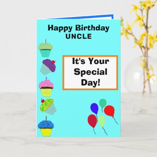 Oom Verjaardag Groene Cupcake Tower FOTO Kaart (Gele Bloem)