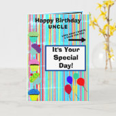 Oom Verjaardagsballonnen Cupcakes Strepen NAAM Kaart (Gele Bloem)