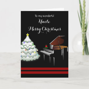 Oom / Vrolijk Kerstfeest - Piano en Witte Boom Feestdagen Kaart