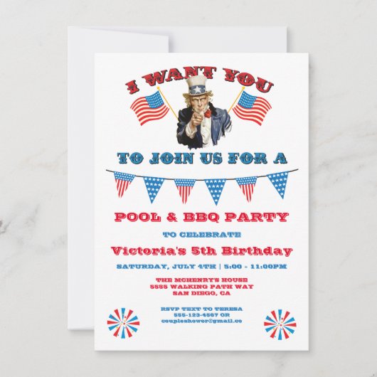 Oom Zelfde 4e juli Partij rood wit & blauw Kaart (Voorkant)