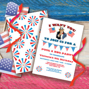 Oom Zelfde 4e juli Partij rood wit & blauw Kaart