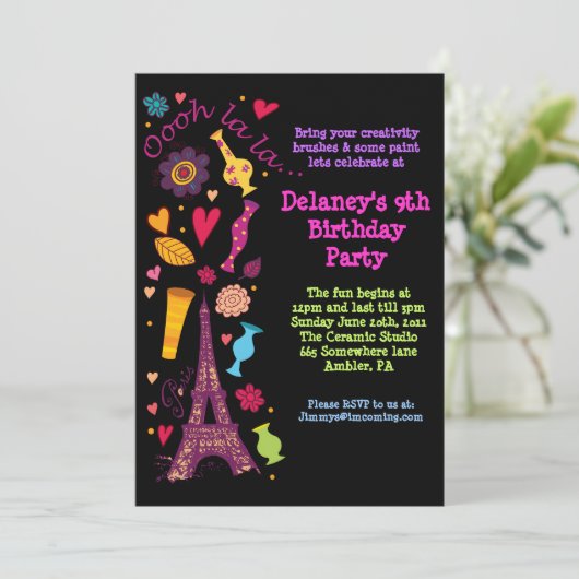 Oooh La La Paris verjaardagsfeestje uitnodiging (Staand voorkant)