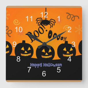 Oooh! Prettig Halloween in Oranje en Zwart Vierkante Klok