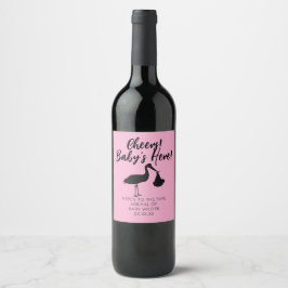 Oooievaar en Baby Proost Roze Baby Shower Wijnlabe Wijn Etiket