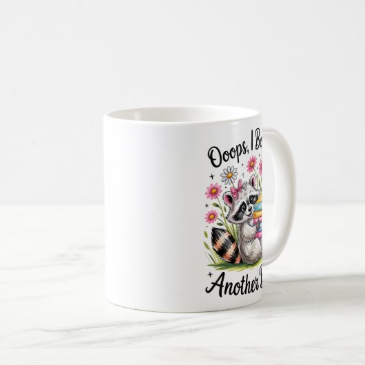 Oops I Bought Another Book Funny Cute Raccoon Read Koffiemok (Voorkant rechts)