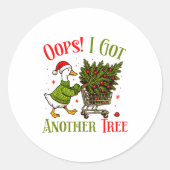 Oops I Got Another Tree Funny Christmas Goose Retr Ronde Sticker (Voorkant)