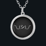 Oops Shrug Emoticon Count\_(シ)_/ Japanse Kaomoji Zilver Vergulden Ketting<br><div class="desc">Funny Geek Humor Kaomoji Turning Head Innocent Oops die Japanse Emoticons ASCII-tekst aanbiedt tekenmerken. Wereldbol Trotters is gespecialiseerd in idiosyncratische beelden van rond het wereldbol. Hier vindt u unieke Wenskaarten,  Briefkaarten,  Posters,  Muismatten en meer.</div>