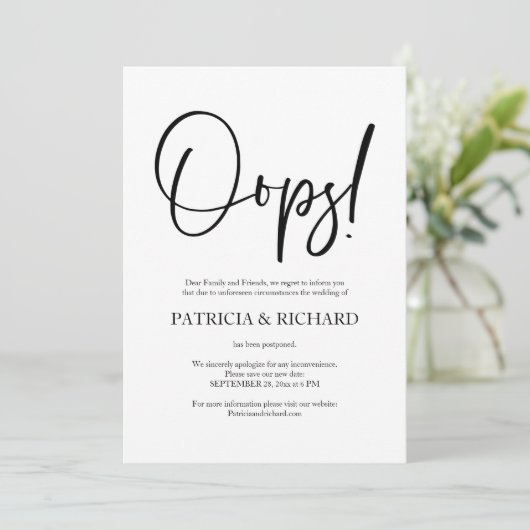 Oops Simple Chic Wedding uitgesteld Kaart (Staand voorkant)