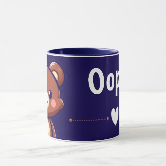 Oops Teddy Bear Coffee Mug with Heart | Cute Blue  Mok (Midden)