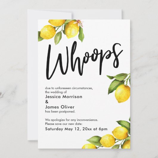 Oops Waterverf Lemons Postponed Wedding Kaart (Voorkant)