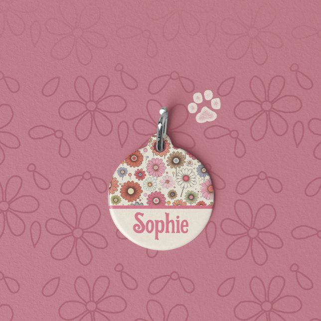 Oopsie Daisie Retro Meerkleurige Daisy Huisdierpenning (Creator heeft geüpload)