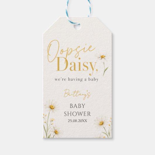 Oopsie Daisy Baby Shower Minimalistisch Cadeaulabel (Voorkant)