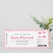 Oor piercing roze cadeaubon voucher kaart (Staand voorkant)