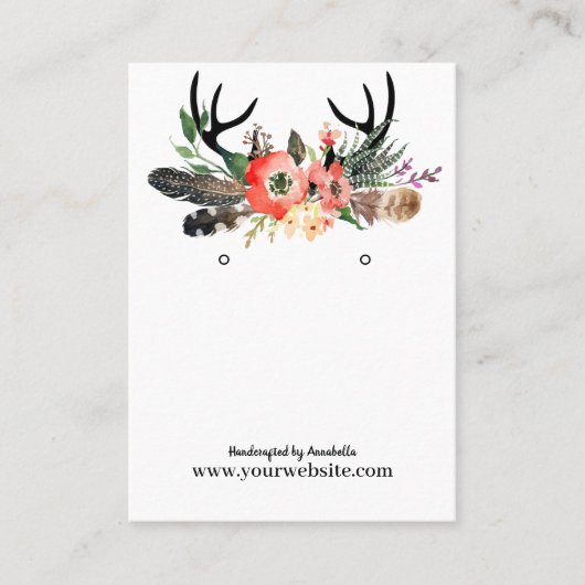 Oorbel Display Kaart · Boho Feather Floral Antlers Visitekaartje (Voorkant)