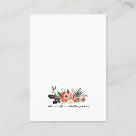 Oorbel Display Kaart · Boho Feather Floral Antlers Visitekaartje (Achterkant)