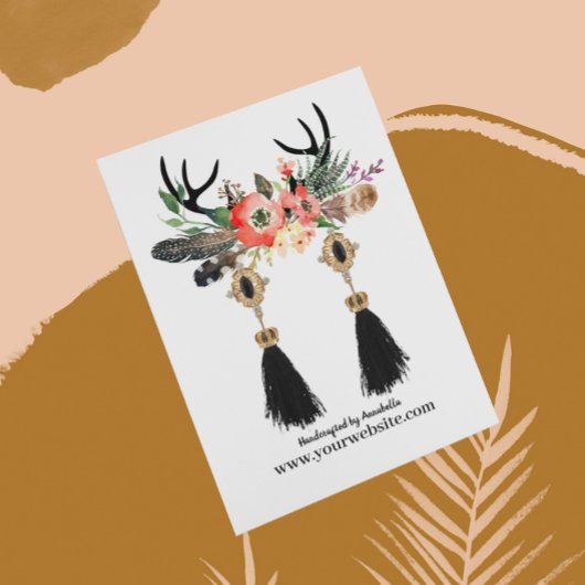 Oorbel Display Kaart · Boho Feather Floral Antlers Visitekaartje