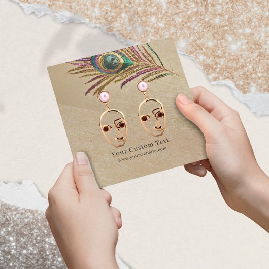 Oorbel Display Kaart · Borduurwerk Peacock Feather Vierkante Visitekaartje