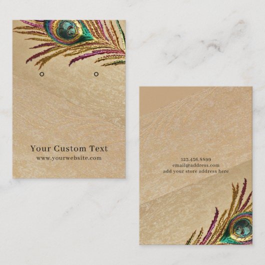 Oorbel Display Kaart · Borduurwerk Peacock Feather Visitekaartje (Voorkant / Achterkant)
