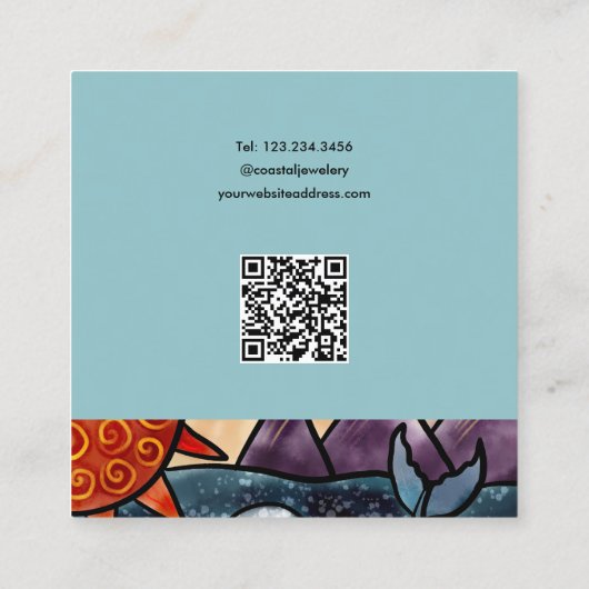 Oorbel Display Kaart | Kustwalvis van de Waterverf Vierkante Visitekaartje (Achterkant)