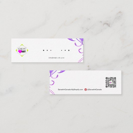 Oorbel Display Kaarten Mini Visitekaartje (Voorkant / Achterkant)