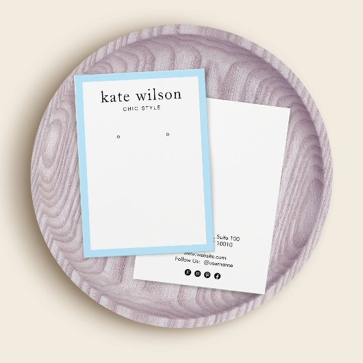 Oorbel houder pastel blauwe rand visitekaartje